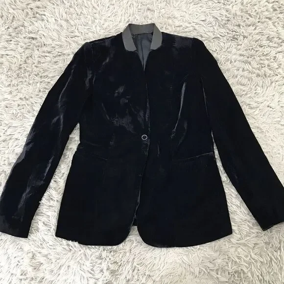 Elie Tahari‎ Womens Tori Black Velvet One-Button Blazer Jacket 2